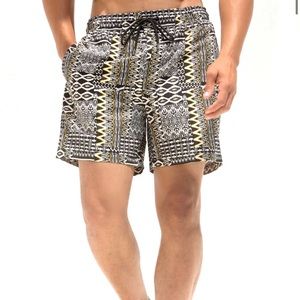 Fashion Nova Tribal Swim Trunks Men Black/Brown